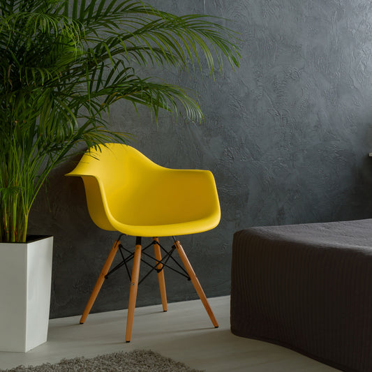 Yellow Plastic Chair with Wood Legs